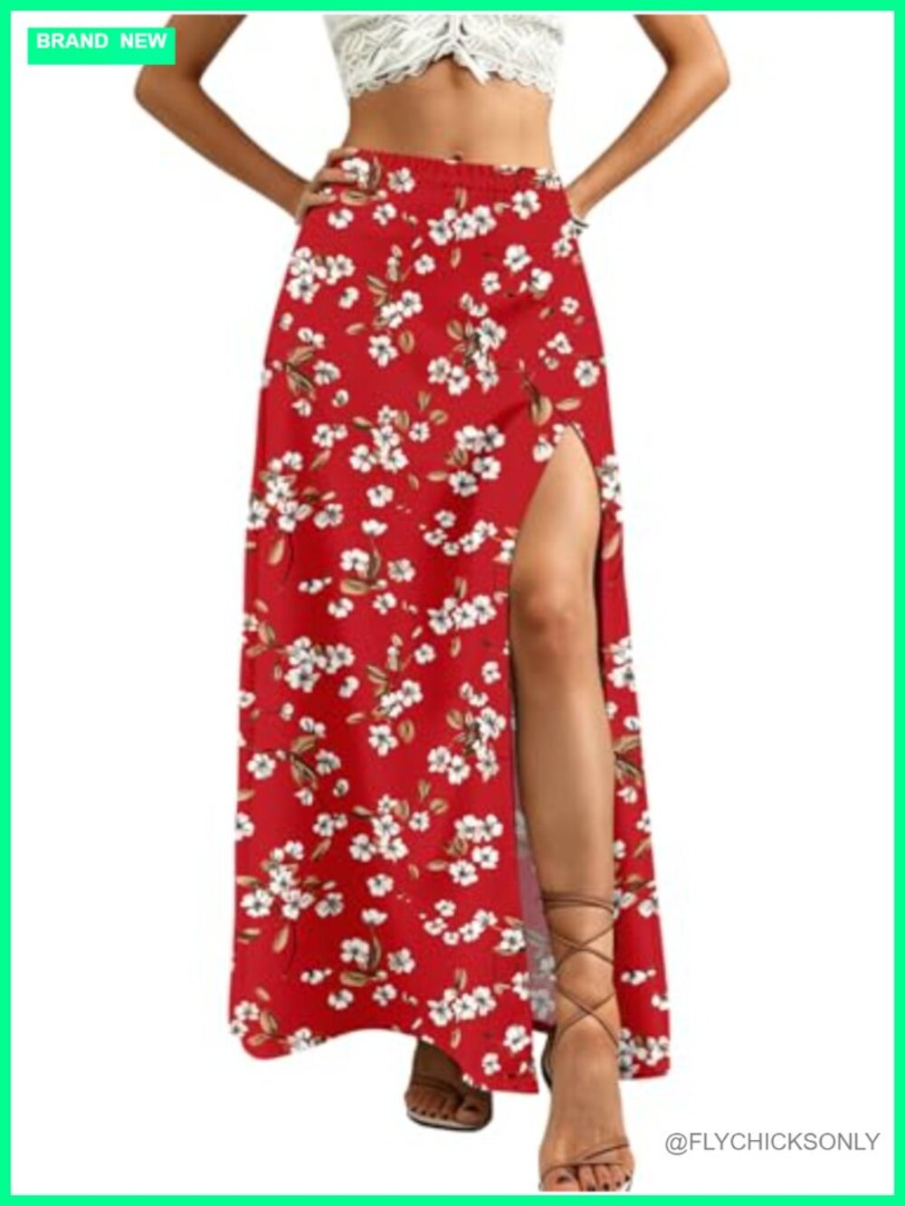 Women Boho Floral Slit Maxi Skirt Split Thigh High Waisted Polyester